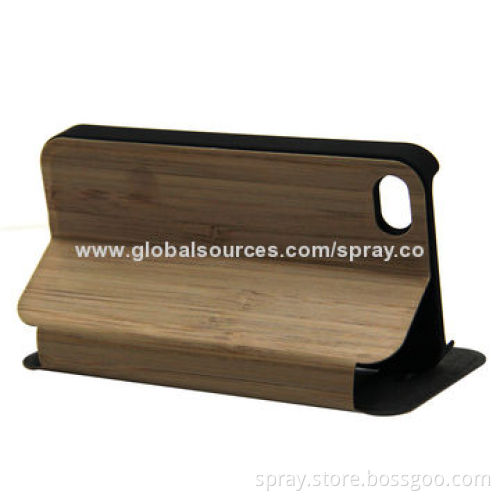 Natural Wooden Bamboo Case for iPhone 4/4S, with Stand, Can Laser Customized Pattern on Surface